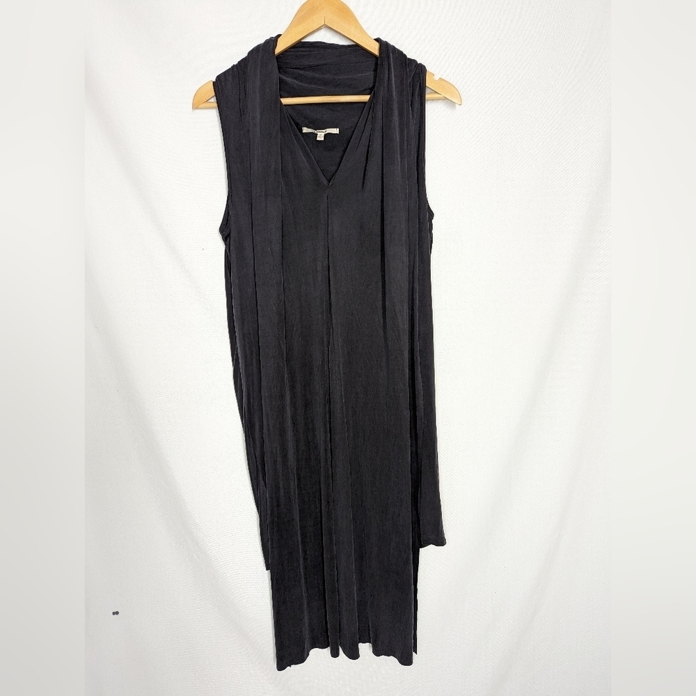 J Brand Black Cupro Midi Dress with Slit Overlay Size Medium Classic Whimsigoth